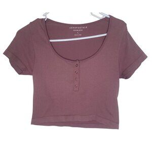 Aeropostale Cropped Top Seamless Ribbed Mauve  Henley